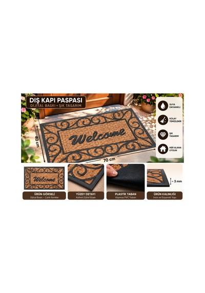 Dekoratif Dış Kapı Paspası Dijital Baskılı, Kaymaz Pvc Plastik Tabanlı, Şık Desenli Kapı Önü Paspası 40x70 Cm Kahverengi2 - 937312887 Kahverengi2 Dekoratif Dış Kapı Paspası Dijital Baskılı, Kaymaz Pvc Plastik Tabanlı, Şık Desenli Kapı Önü Paspası 40x70 Cm Kahverengi2 - 937312887 Kahverengi2