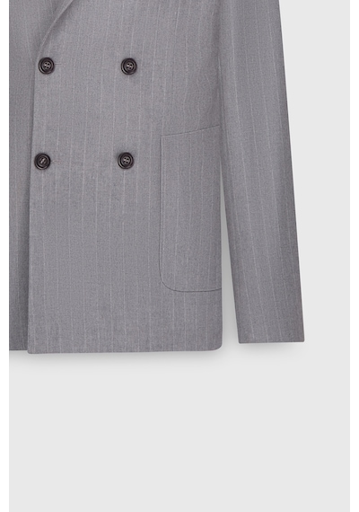 AC&Co / Altınyıldız Classics  Erkek Grı Yünlü Slim Fit Dar Kesim Kırlangıç Yaka Çizgili Torba Cepli Ceket Gri