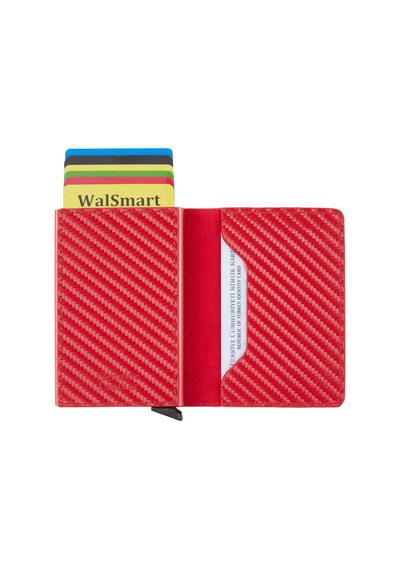 Walsmart Book Carbon Akıllı Mekanizmalı Deri Cüzdan Kırmızı
