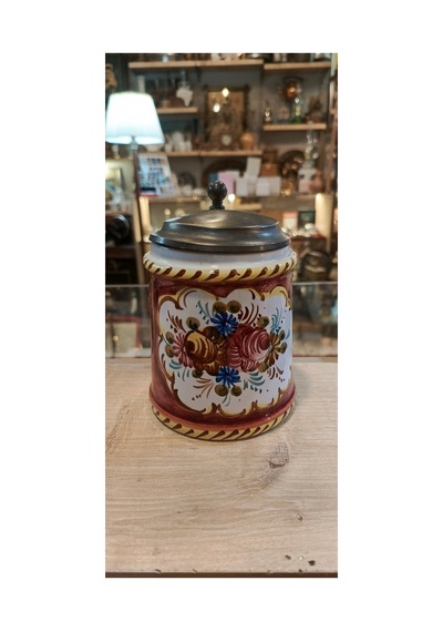 Vintage Seramik Kapaklı Kupa / Bardak El Boyama