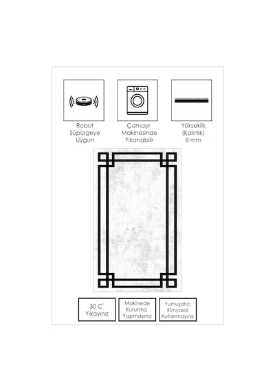 West Home Dijital Baskı Yıkanabilir Kaymaz Taban Salon Halısı Mutfak Halısı Yolluk Wh 422 White