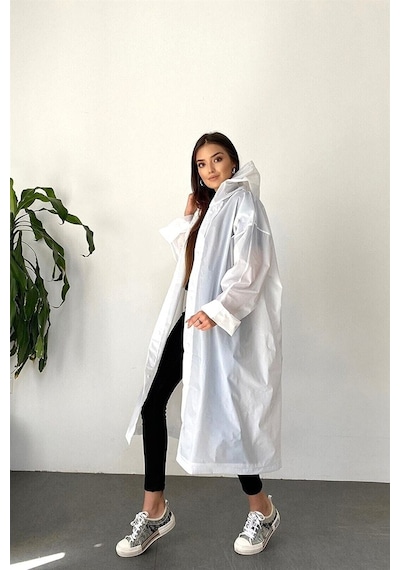 Marlux M21M Unisex Kapüşonlu Çıtçıtlı Eva Yağmurluk - Beyaz