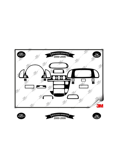 Mercedes Sprinter 2000-2006 Torpido Konsol Trim Göğüs Maun Kaplama Set 24 Parça Siyah