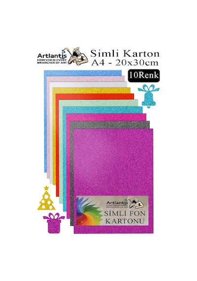 Simli Karton A4 20x30 Cm 10 Renk 1 Paket 10 Lu Simli Karton Parıltılı Kağıt Anasınıfı Kreş Etkinlik Proje Dekoratif