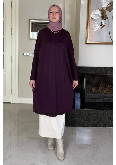 Rabia Şamlı Dora Triko Tunik Mürdüm Normal