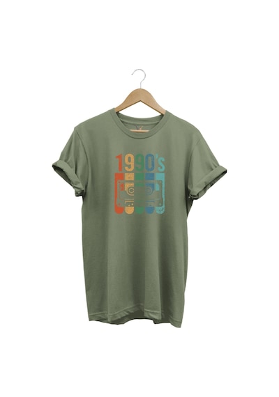 Vintage Retro 1990's Baskılı Kaset %100 Pamuk Regular Fit Bisiklet Yaka Haki T-shirt Haki