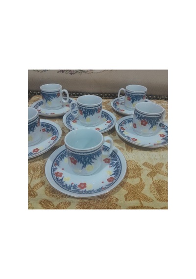 Antika China Damgalı Fincan Takımı Lacivert Lacivert