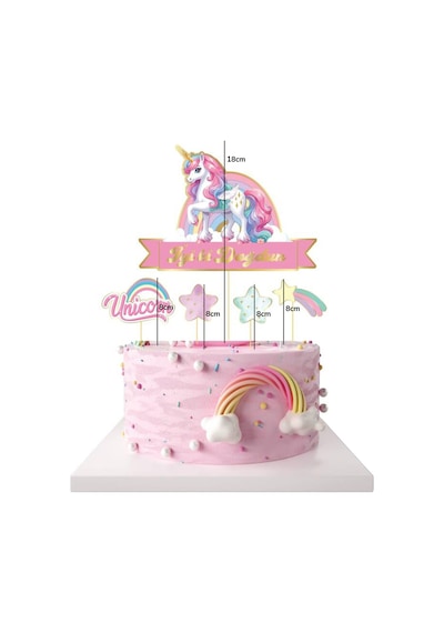 Pembe Unicorn Temalı İyi Ki Doğdun 5'li Kürdan Pasta Süsü