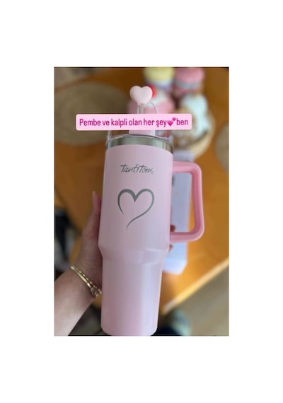 Tnt-8695835422695-trınk Ka102ptdesap-açık Pembe Desenli Paslanmaz Çelik Pipetli Termos Bardak 1.2l