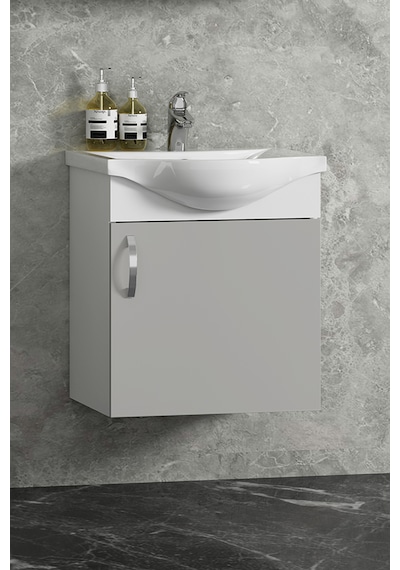 Yıldız 45 Cm Beyaz-sis Gri Mdf Seramik Lavabolu Asma Banyo Alt Dolabı