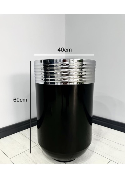 Elegant Dekoratif Krom Darbuka Parlak Siyah Saksı 60cm