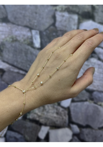 Top Zincir Ve Taşlı Gümüş Şahmeran Bileklik Trend Gümüş Aksesuar - Rose Renk Gold