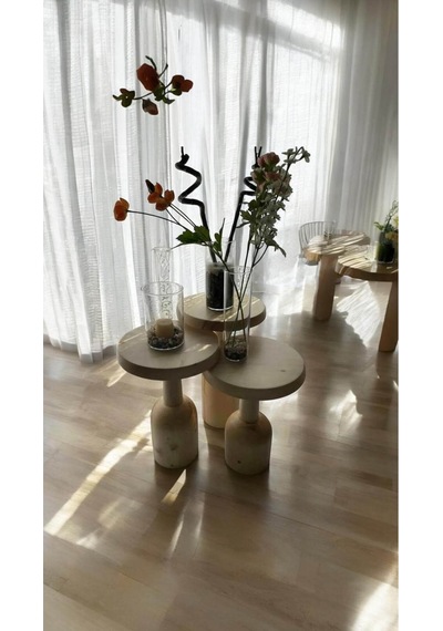 Simillo Wood Ahşap 3 Lü Set Mantar Yan Sehpa Konik Model / Naturel Renk / Zigon Sehpa Kod:trd10113 Kahverengi