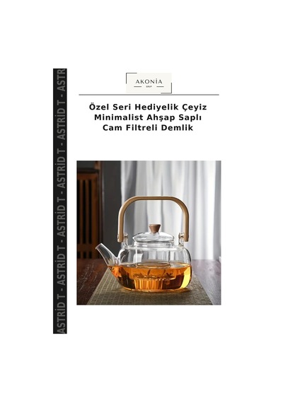 Özel Seri Hediyelik Çeyiz Minimalist Ahşap Saplı Cam Filtreli Demlik Çok Renkli