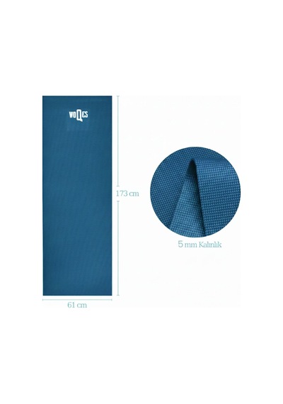 Woqes Egzersiz Matı 5mm Kalınlık 173x61 Cm Kaymaz Pilates Ve Fitness Matı Koyu Mavi Mavi