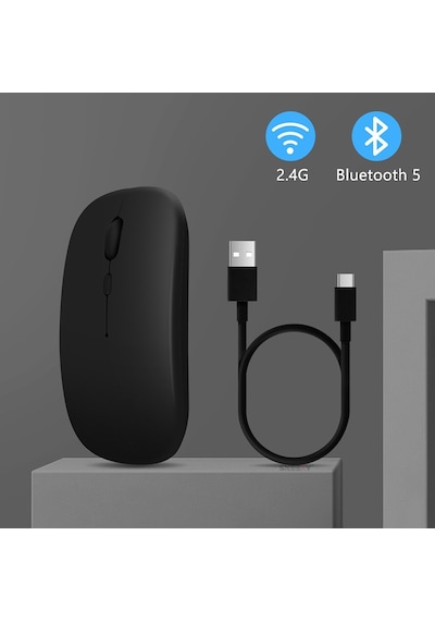 Samsung Uyumlu Tablet Şarj Edilebilir Sessiz Mouse Bluetooth + 2.4hz Wif