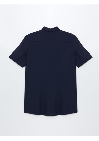 Lcwaıkıkı Classic Lacivert Regular Fit Kısa Kollu Desenli Poplin Erkek Gömlek
