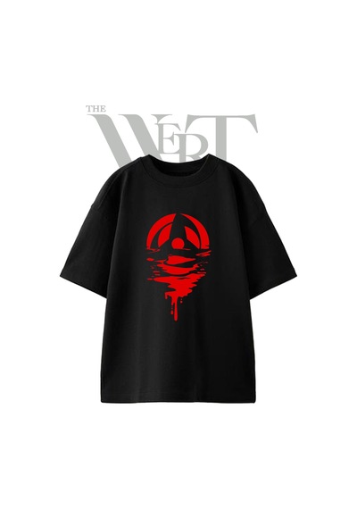 Thewert Sharingan Blood Tasarım Baskılı Ünisex Siyah Oversize T-shirt