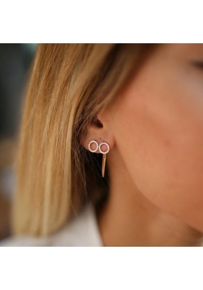 Taşlı Yuvarlak İkili Küpe