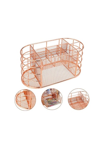 Temel Rose Gold Metal Mesh Masaüstü Organizer Çekmeceli Çok Bölmeli 22x11x11 Cm 9507r