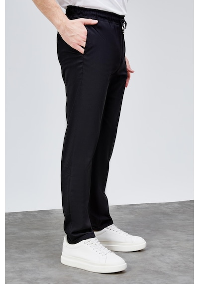HLT Jeans Erkek Siyah Relaxed Fit Yandan Cepli Beli Lastikli Bağcıklı Duble Paça Jogger Pantolon Bolt-1996 Siyah