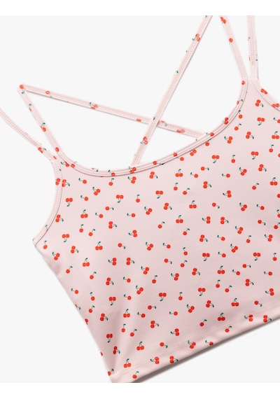 Koton İp Askılı Kiraz Baskılı Sırt Detaylı Crop Sporcu Atleti Pembe Desenli 5sak30090nk