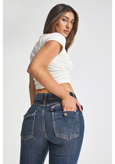 it's basic Kadın T.kot Rengi 2w5-8 Sln05 Mide Rise Flare Fit Süper Esnek Kumaş İç Boy 83cm Denim Jean