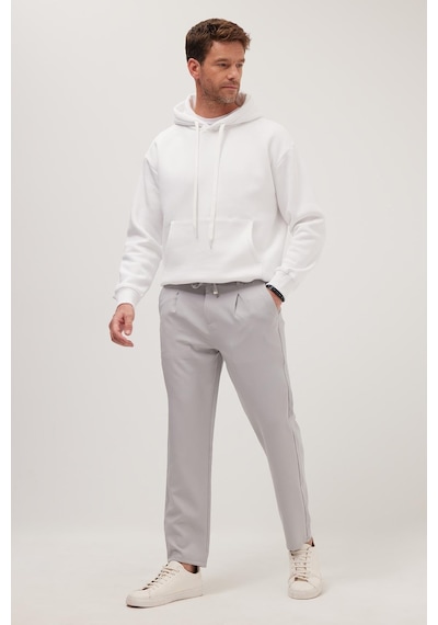 Tudors Erkek Slim Fit Dar Kesim Lastikli Bağcık Detaylı Gri Pantolon-38237 gri