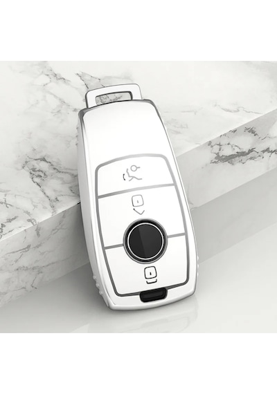 Mercedes Benz W205 Uyumlu Anahtar Kılıfı Beyaz - Gümüş
