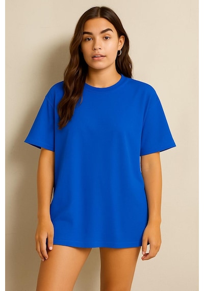 Düz Oversize Unisex Tişört Ycb6 Saks Mavisi