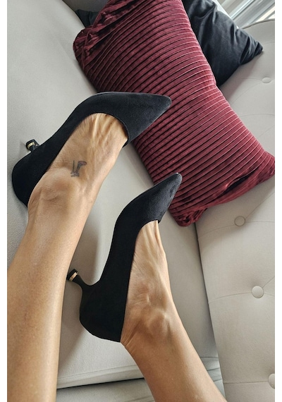 10 670 Topukla Kadın 6 Cm Kadeh Topuk Stiletto Siyah Süet