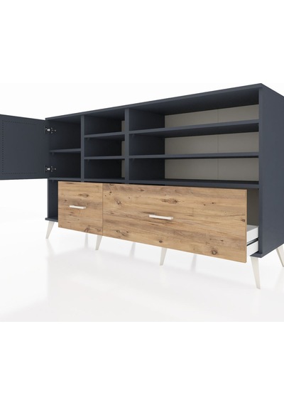 Hyperion Konsol 8 Raflı 2 Çekmeceli Tek Kapaklı 176x44x99 Antras Antrasit-antrasit/çam Hyperion Konsol 8 Raflı 2 Çekmeceli Tek Kapaklı 176x44x99 Antras Antrasit-antrasit/çam