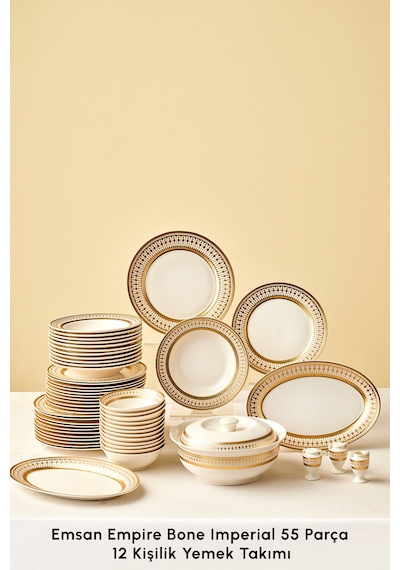 Emsan Empire Bone Imperial 55 Parça 12 Kişilik Yemek Takımı Gold Altın