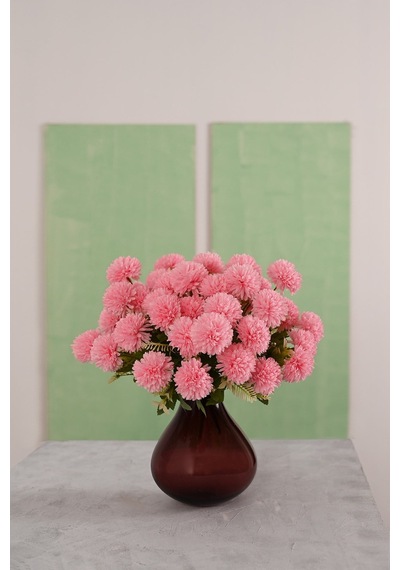 Pembe Yapay Krizantem Çiçeği Demeti 9 Dallı Lüx İpeksi Dokulu 37 Cm