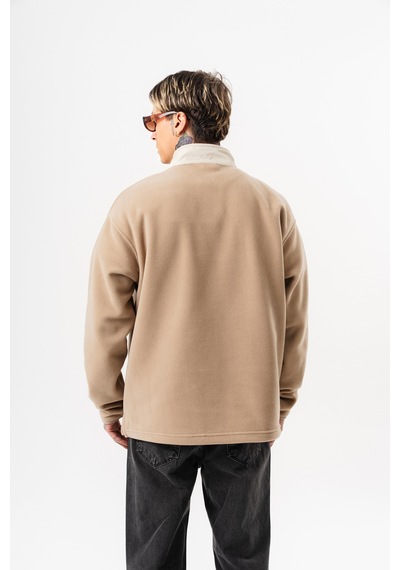 Respire Erkek Düğme Detaylı Oversize Polar Sweatshirt Bej