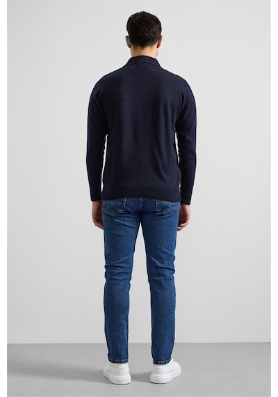 Süvari Lacivert Regular Fermuarlı Polo Yaka Kazak Tr2013700498-m09 Lacivert