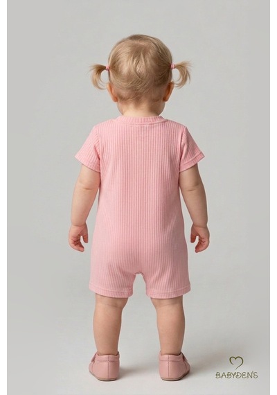 Babyden's Tavşan Figürlü Kız Bebek Şortlu Tulum %100 Pamuk Yazlık Tulum Günlük Bebek Tulumu 0-9 Ay Pudra