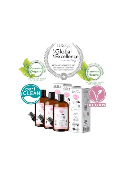 Akita Doğal Yağı Alınmamış Gül Suyu Cam Şişe 3 x 100 ML