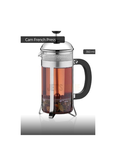 Cam French Press Kahve Demleme Paslanmaz İç Yapı İnox 350 Ml Metalik Gri
