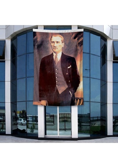 Siyah - Beyaz Mustafa Kemal Atatürk Silüeti Ve İmza Poster Bayrak Raşel Kumal 4x6 Metre Ata29 Diğer