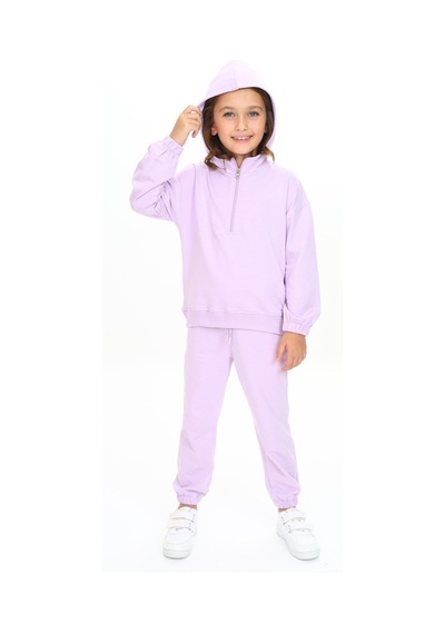 Toontoy Kids Toontoy Kız Çocuk Kapüşonlu Yarım Fermuar Detaylı Eşofman Takım Lila