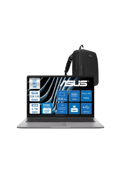 Asus ExpertBook P1 P1503CVA-ZC716512G0DF40 Core 7 240H 128 GB 4 TB SSD 15.6" Free Dos Dizüstü Bilgisayar + Zetta Çanta