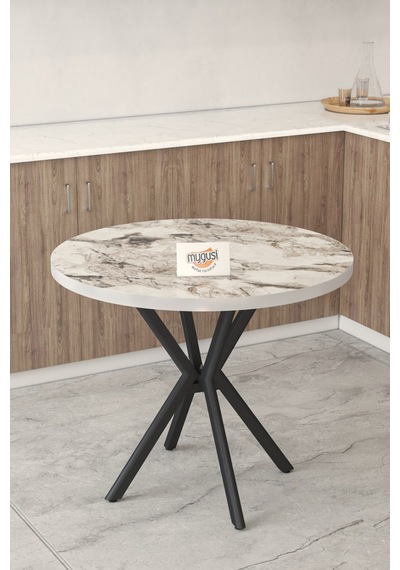 Gnr 90cm Sabit Efes Mutfak Masası Takımı, Yemek Masası, 4 Modern Krem Sandalye Krem