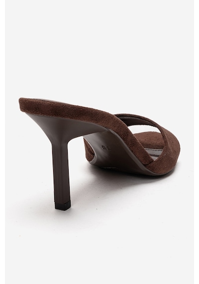 Luvishoes Varelan Kahverengi Süet Kadın İnce Topuklu Terlik