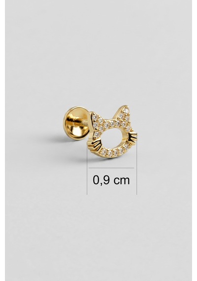 Sevimli Kedi 18 Ayar Sarı Altın Kaplama Gümüş Flat-lobe Piercing
