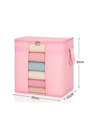Serstil Pencereli Saklama Çantası Yorgan Battaniye Saklama Hurcu 50 X 45 X 30 Cm - Pembe Benekli Pembe Puantiye