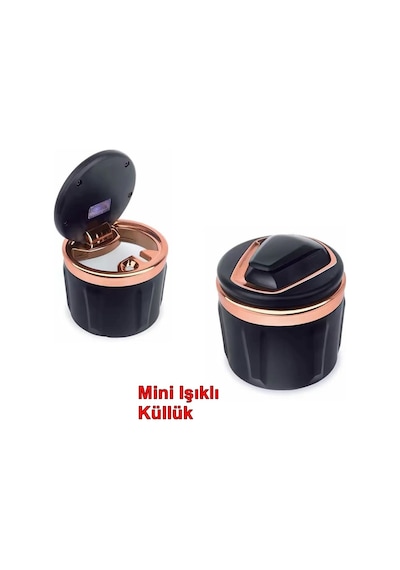 Rose Gold Detaylı Işıklı Mini Küllük Led Işıklı Kapaklı Araç İçi Sigara Küllüğü,