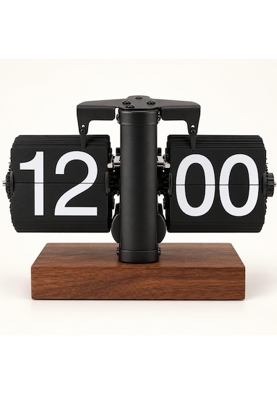 Retro Yapraklı Masa Saati Ahşap Tabanlı Sessiz Mekanizmalı Flip Clock Ev Ofis Kafe Dekoratif Saat Syh Siyah