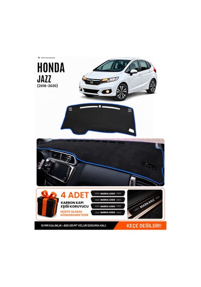 Honda Jazz 2018-2020 Uyumlu Torpido Koruma, Torpido Örtüsü, Torpido Kılıfı - Siyah Mavi