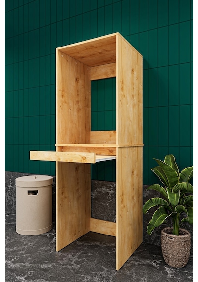 Asra Trend Çamaşır ve Kurutma Makinesi Dolabı BD05 %100 MDF Çekmeceli Raf Safir & Meşe Desen